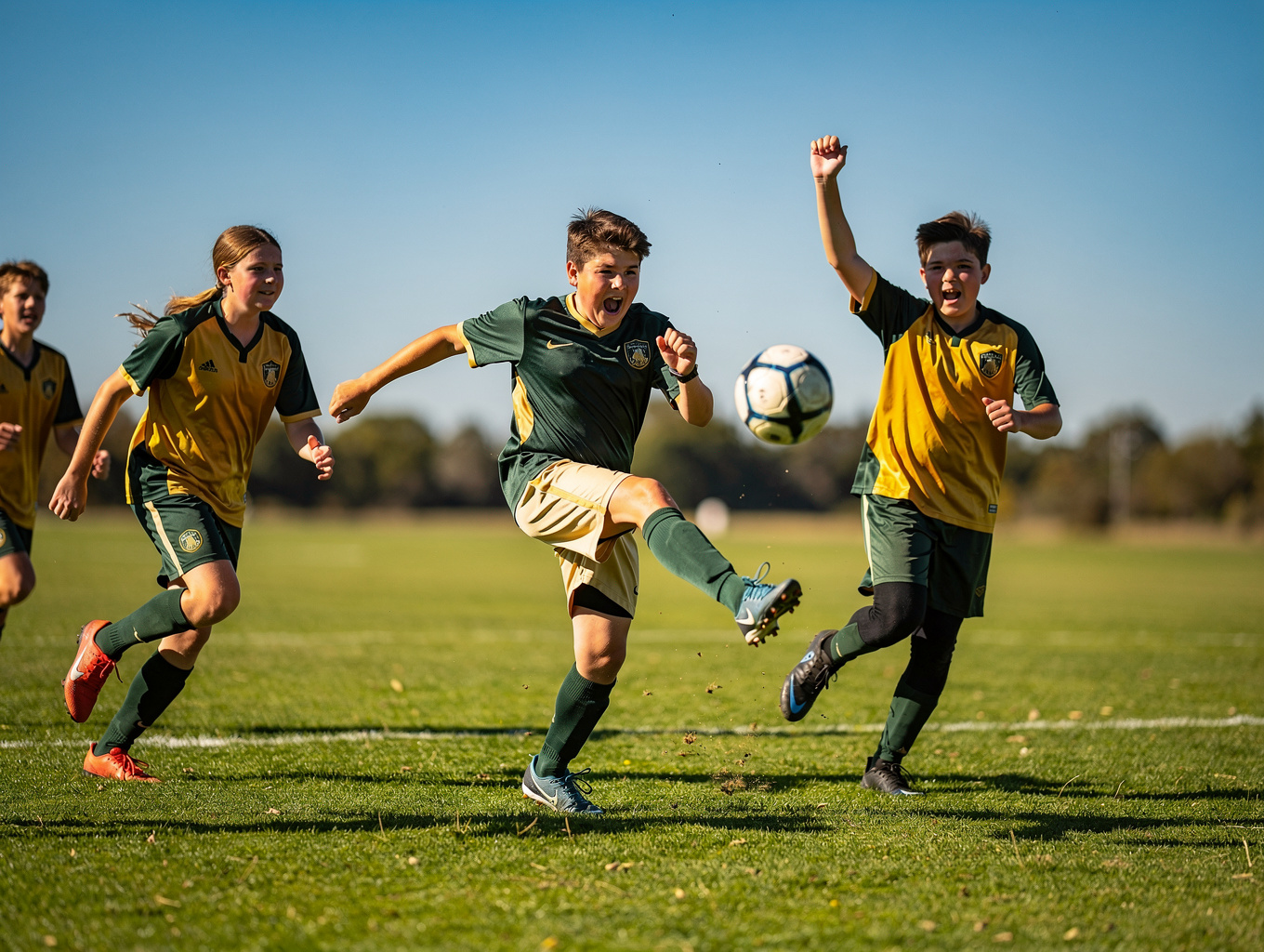 Youth Tribe members playing competitive team sports on a field